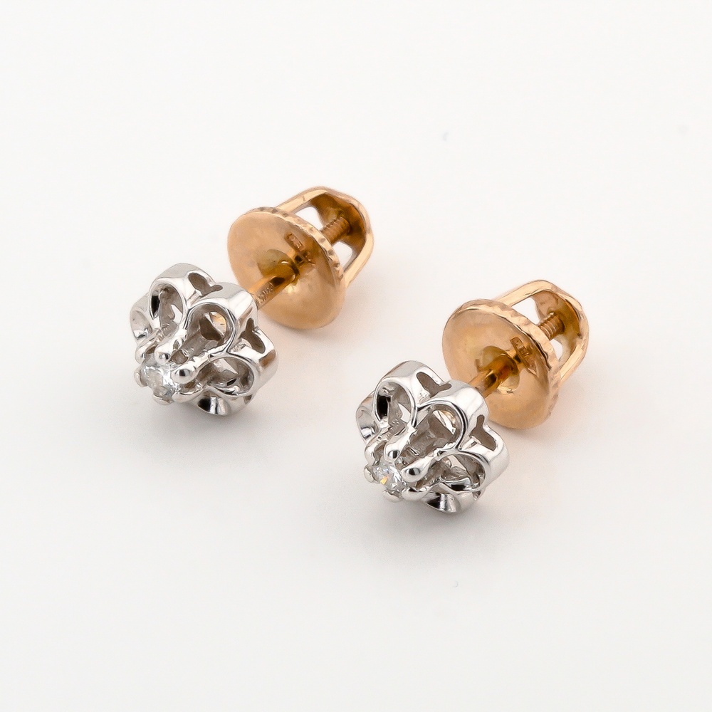 Золоті гвоздики (пусети) з діамантами за формою квітки KP20486, Білий