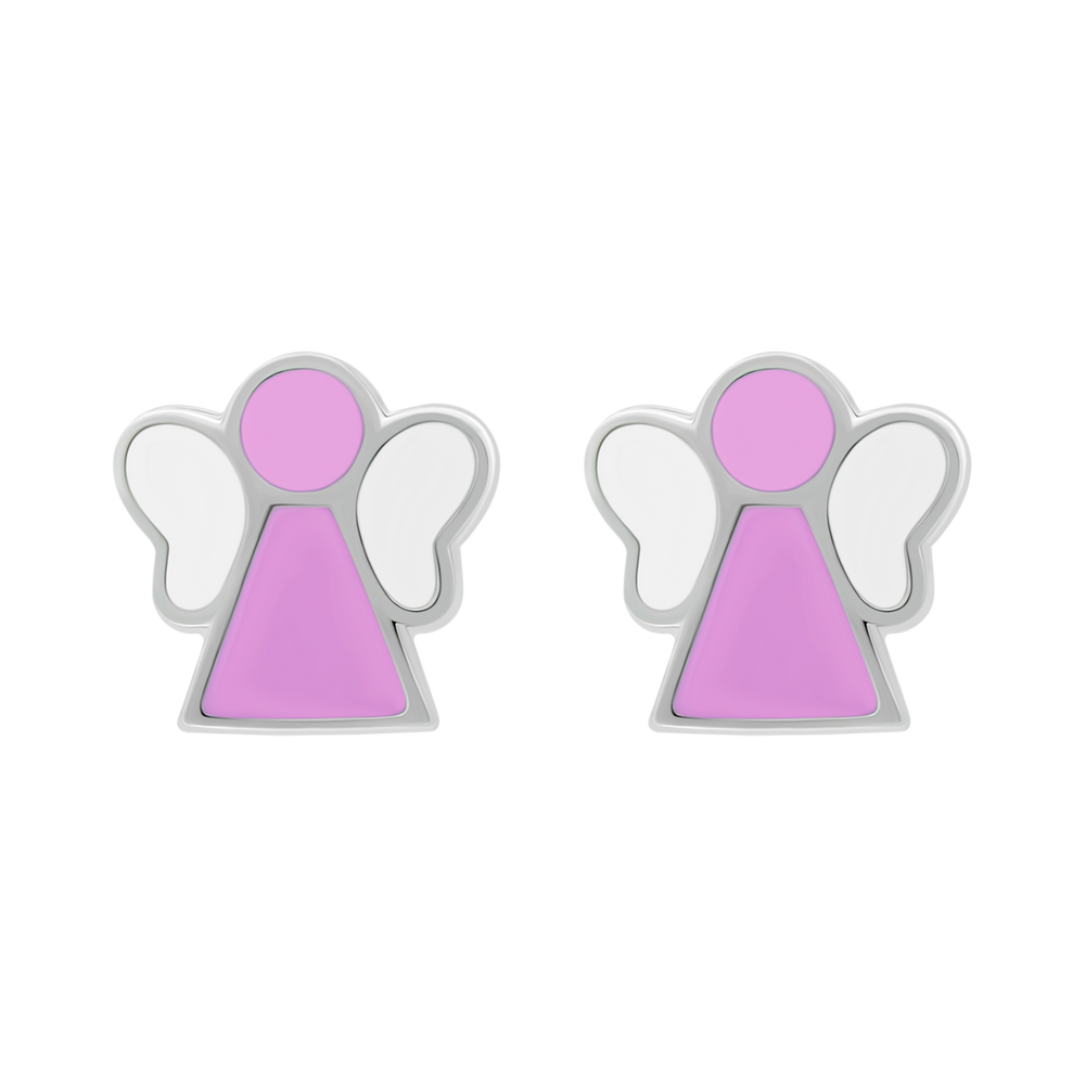 Сережки Ангелочек с розовой и белой эмалью 2195781006110501