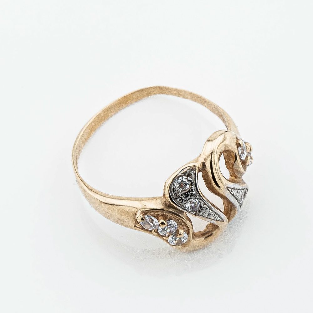 Золотое кольцо фигурное с фианитами 10994-1, 15,5 размер