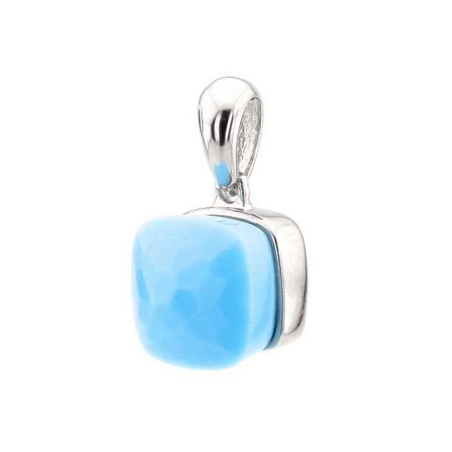 Серебряная подвеска Камень с голубым квадратным фианитом P13543-2, Белый