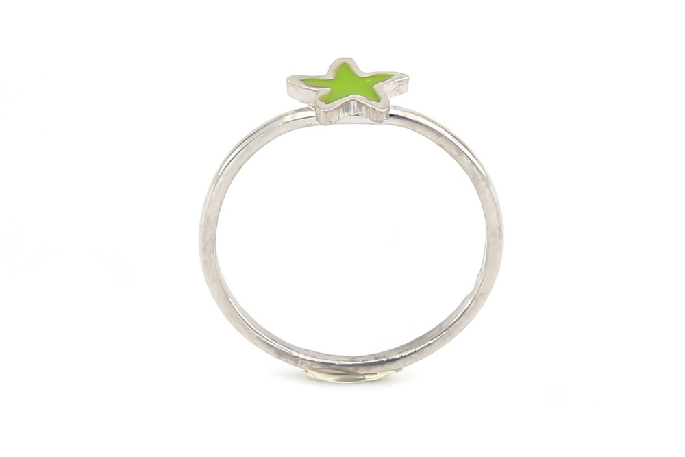Детское серебряное колечко "Звездочка" с зеленой эмалью СК11170, Зеленый