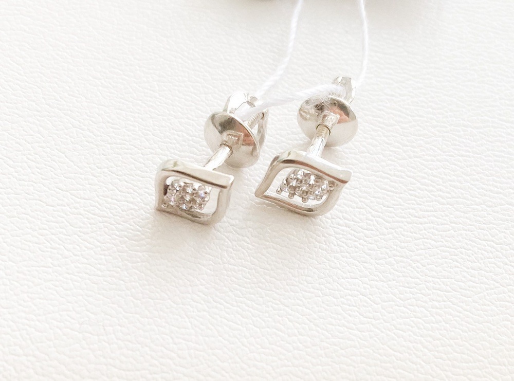 Срібні сережки пусети Мінімалізм з білими фіанітами 923416-Н, Білий
