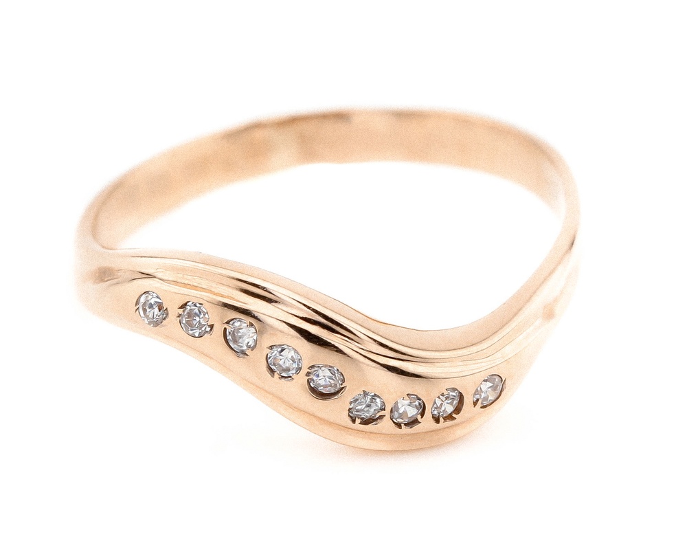 Золотое кольцо тонкое ассиметрическое Геометрическая дорожка с фианитами КК11155, 18 размер, 18, Белый