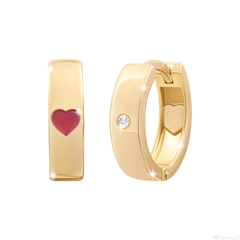 Детские золотые серьги-колечки Huggie з серцем с эмалью и бриллиантом (270566920311)