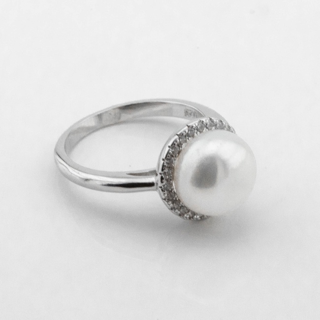 Срібний перстень Кружечок з перлами та фіанітами K111715, 15,5 розмір