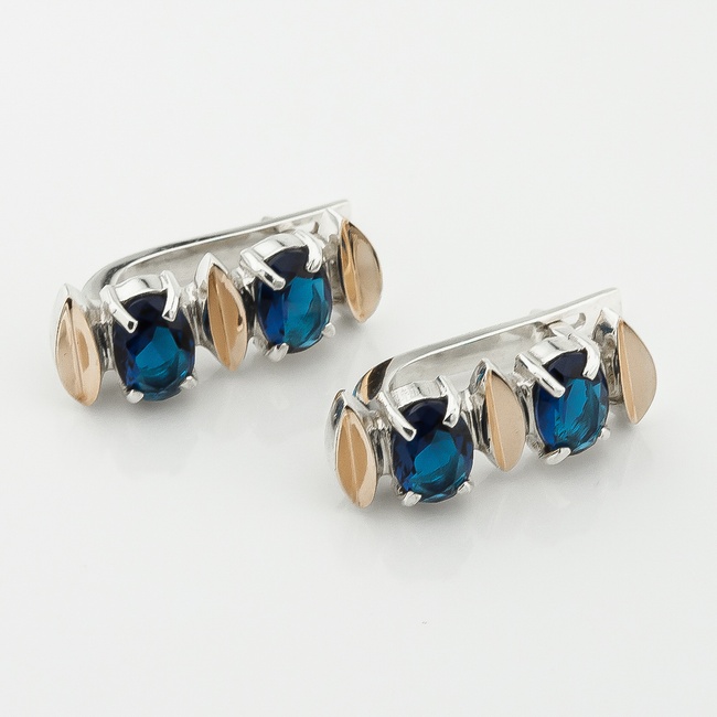 Серебряные серьги с синими фианитами с золотыми накладками с281гл