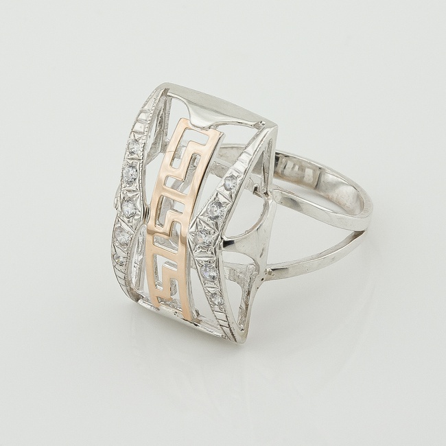 Серебряное кольцо с фианитами с золотыми накладками к202ф, 18 размер