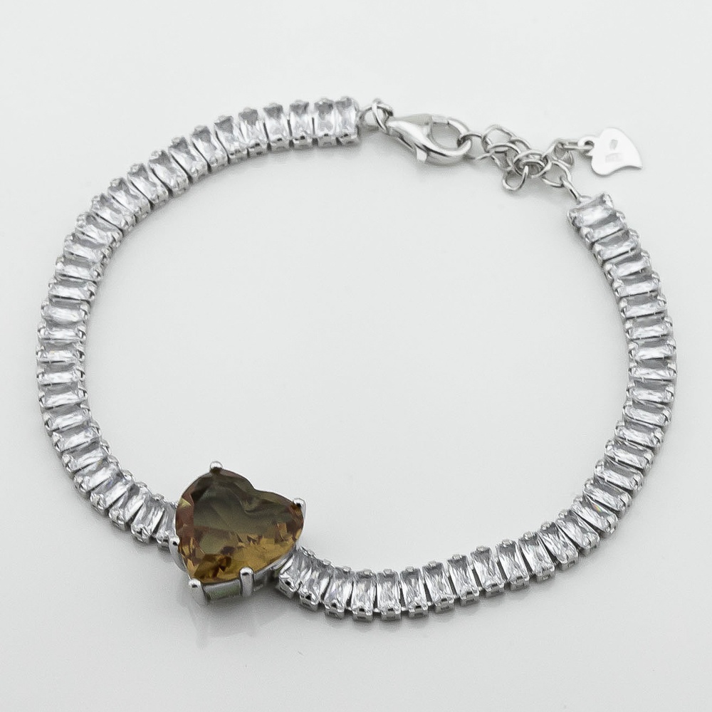 Срібний браслет Серце з султанітом та фіанітами 3501026, 16 розмір