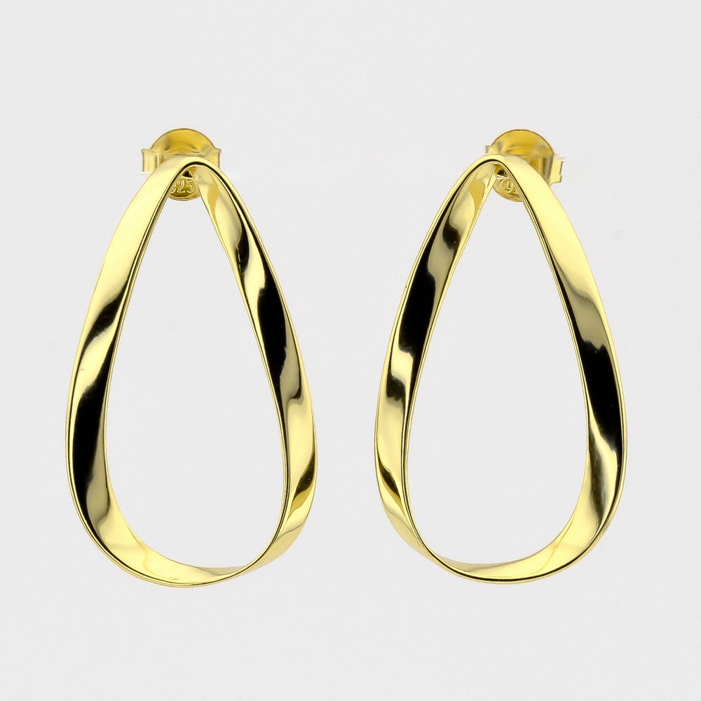 Серебряные серьги-кольца гнутые Капли с желтой позолотой C121298