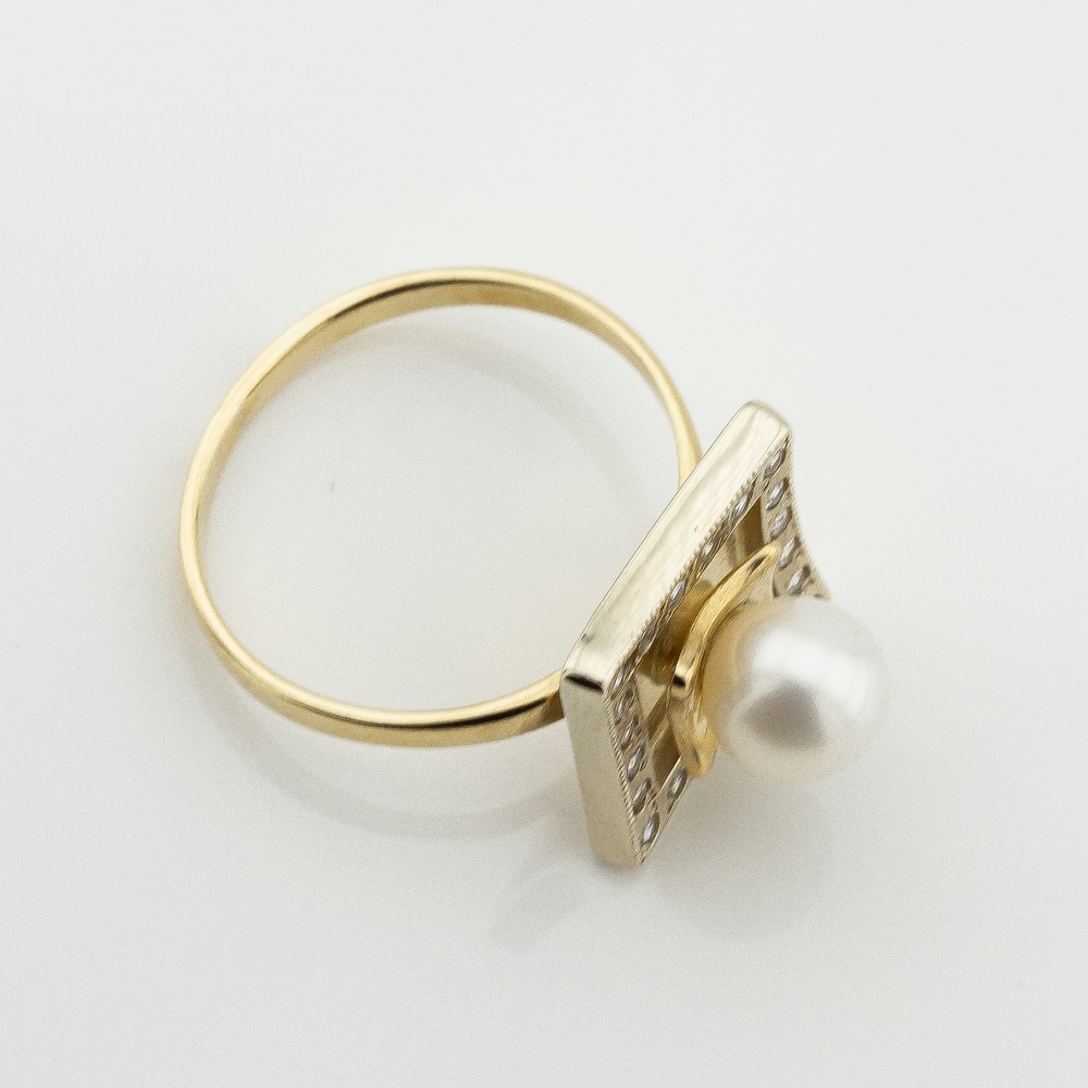 Золота каблучка Квадрат з перлами та фіанітами k111809, 16,5 розмір