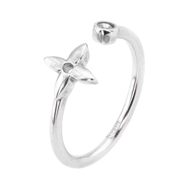 Незамкнутое тонкое серебряное кольцо с цветком и фианитом СК11030, 16,5 размер, 16-5, Белый
