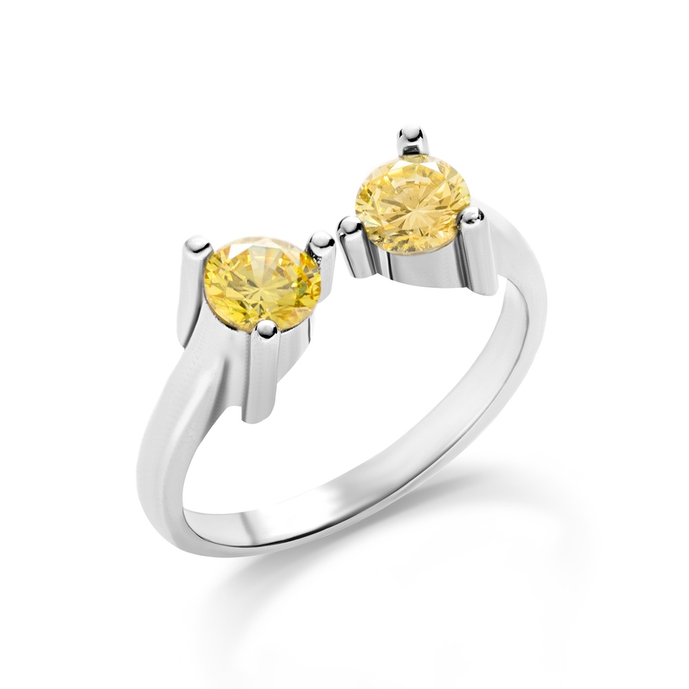 Серебряное кольцо с желтыми фианитами незамкнутое 3101956, 16 размер