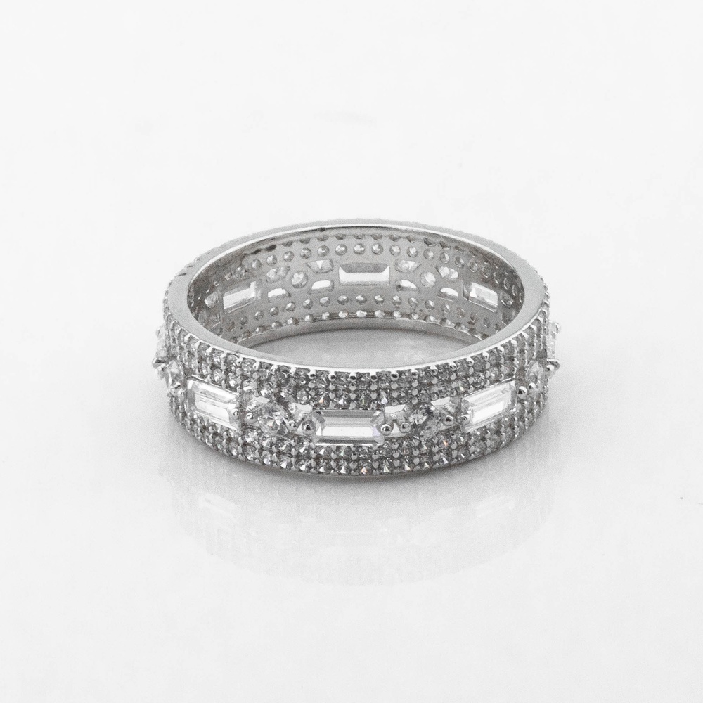 Срібний перстень-доріжка широка з білими фіанітами K111769, 16 розмір