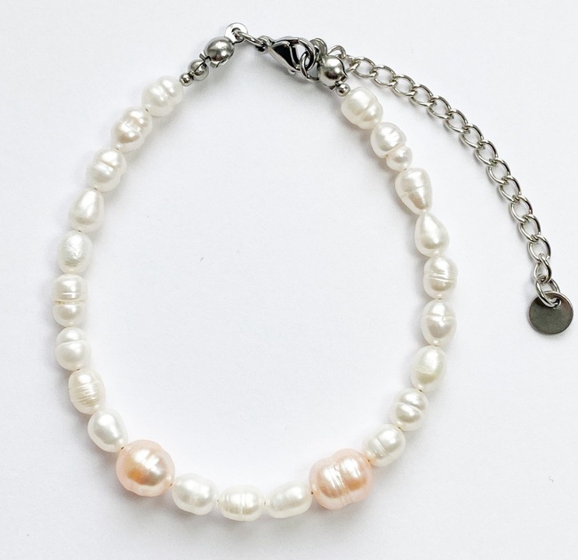 Браслет із натуральними перлами (бісквіт) bp3sl, Білий