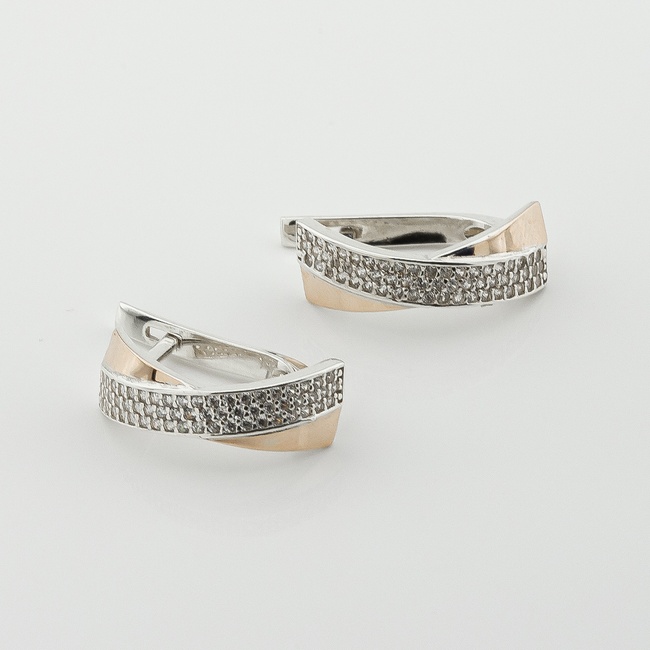 Срібні сережки з фіанітами із золотими накладками с677ф