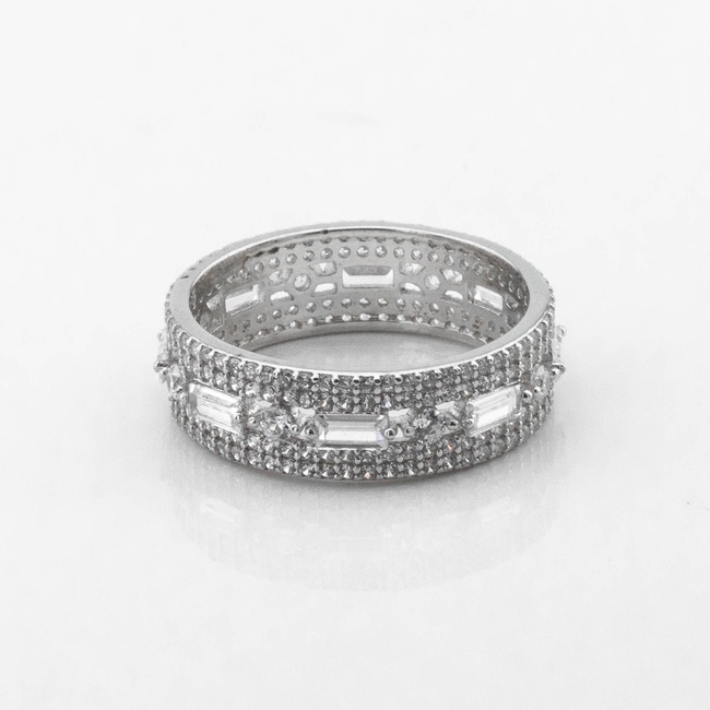 Срібний перстень-доріжка широка з білими фіанітами K111769, 16 розмір
