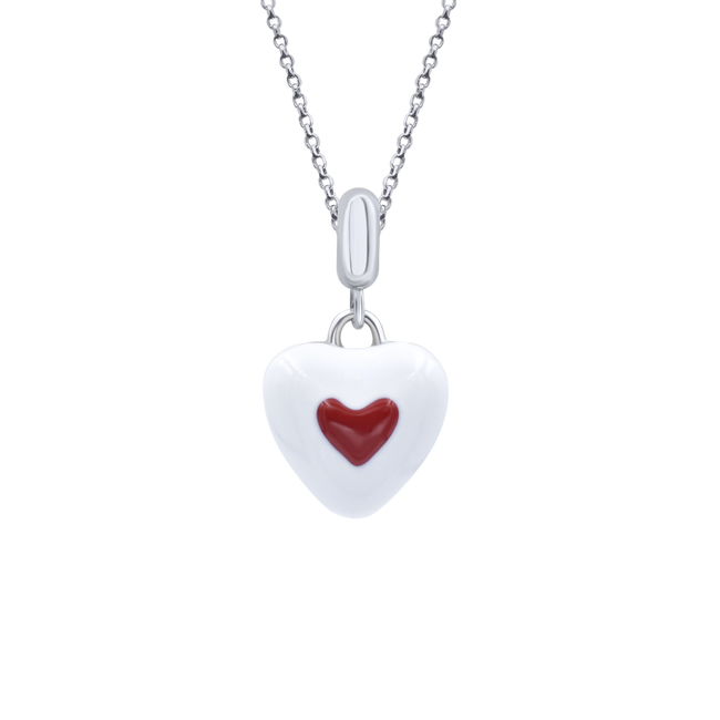 Кулон Серце в сердечку з біло-червоною емаллю зі срібла 925 (8х9) Арт. 5569uuk-1