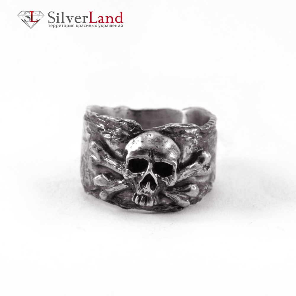 Кольцо Широкое "EJ Edward England" с пиратским черепом черненое серебро 925 Арт. 1046EJ размер 17