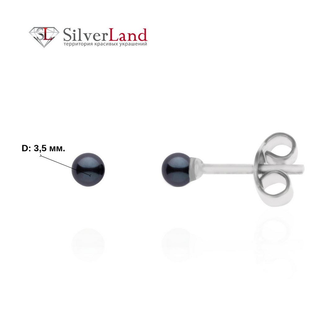 Перлинні сережки-гвоздики пусети з чорним перлами зі срібла Арт. Msp011, Чорний