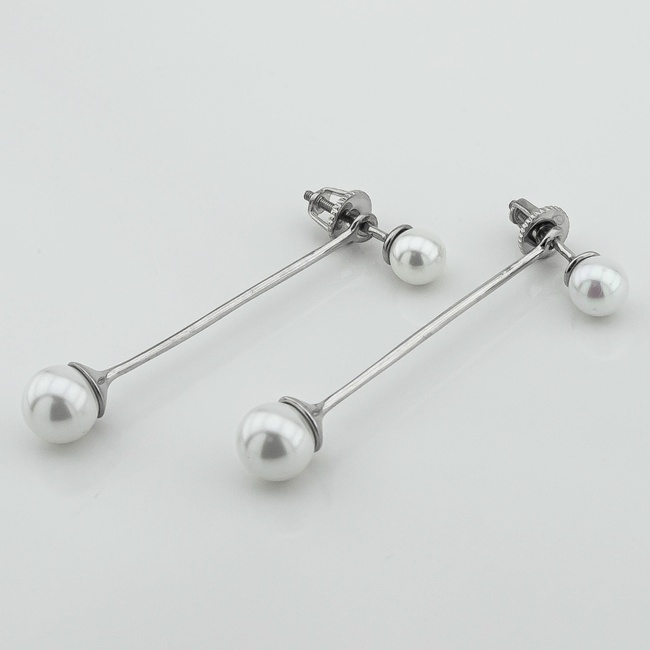 Срібні сережки-джекети паличка з перлами 121132-4