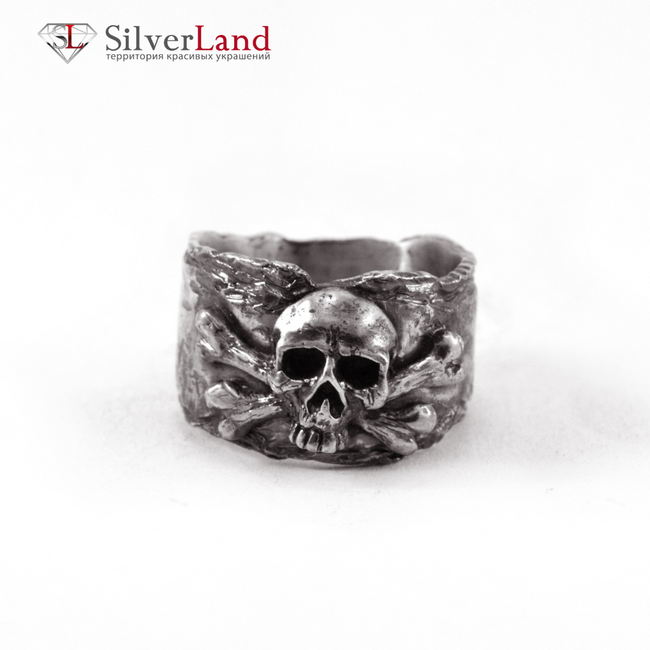 Кольцо Широкое "EJ Edward England" с пиратским черепом черненое серебро 925 Арт. 1046EJ размер 17