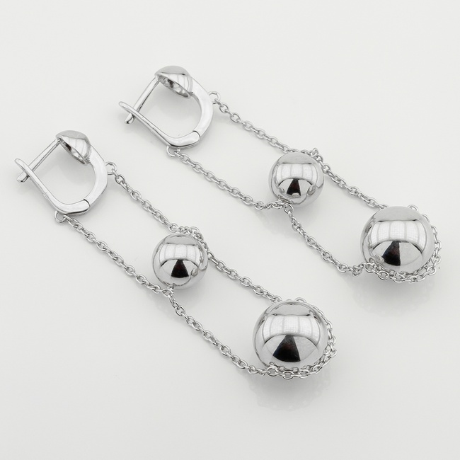 Серебряные серьги-висюльки Шарики на цепочке c121802