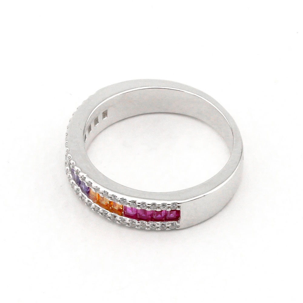 Серебряное кольцо Дорожка с цветными фианитами K11876, 17,5 размер