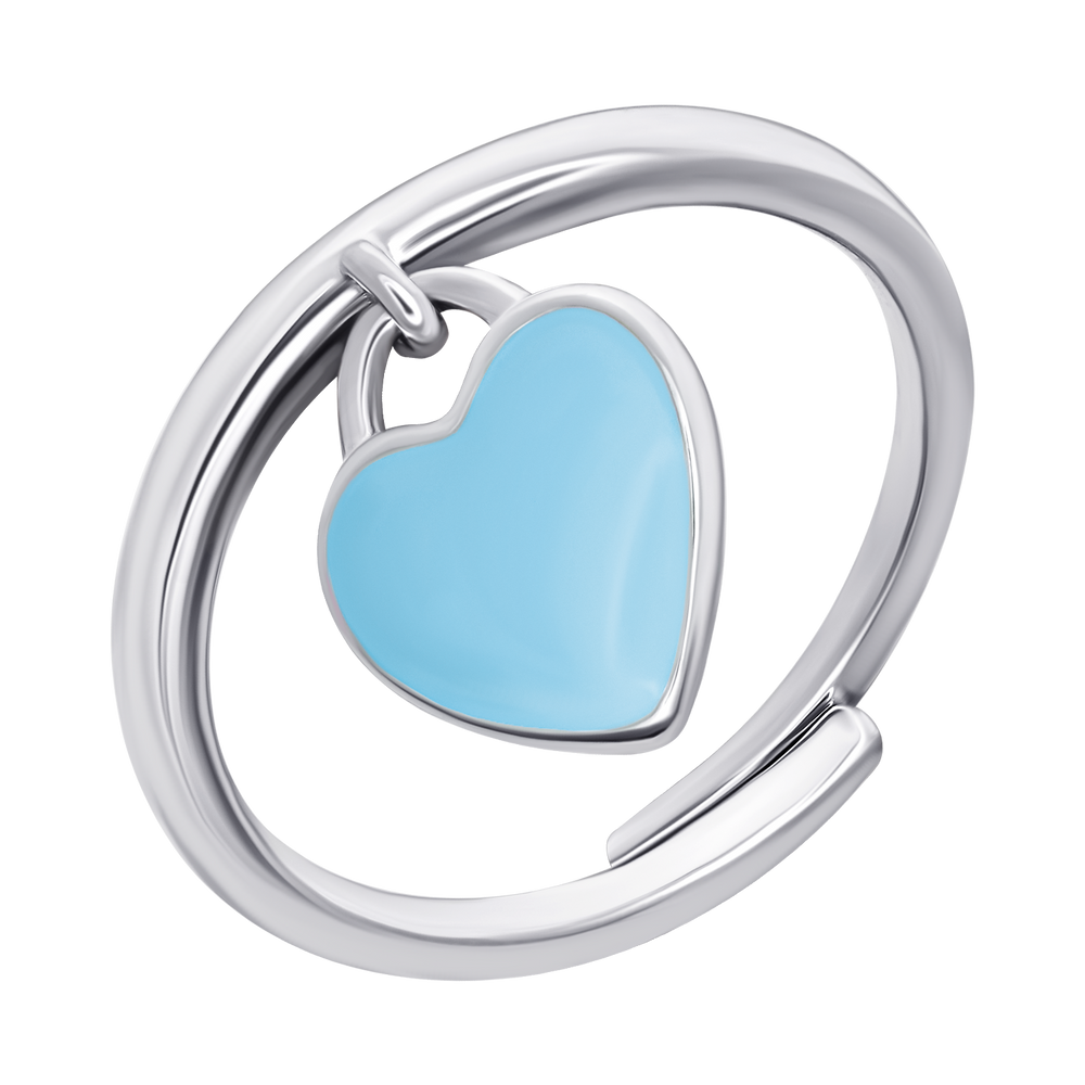 Детское кольцо Сердце с подвеской с голубой эмалью 1195548006041701, Голубой, UmaUmi Symbols