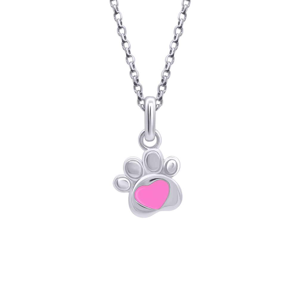 Серебряный кулон Лапка с сердцем с розовой эмалью из серебра для девочки Арт. 5596uukc3-1
