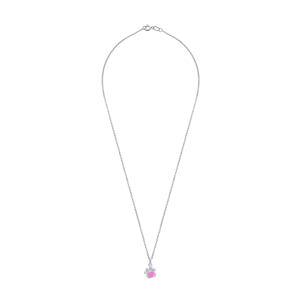 Серебряный кулон Лапка с сердцем с розовой эмалью из серебра для девочки Арт. 5596uukc3-1
