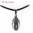 Серебряная подвеска с чернением "Buddha" (Будда) на шнурке из кожи Арт. 3040/EJ