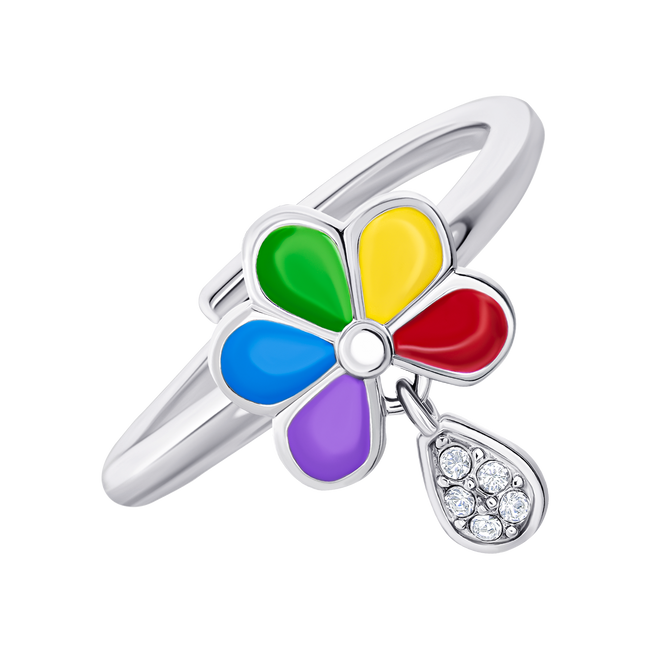 Детское кольцо Ромашка цветная с разноцветной эмалью и подвеской с фианитами 1195717006081701, Разноцветный, UmaUmi Flowers