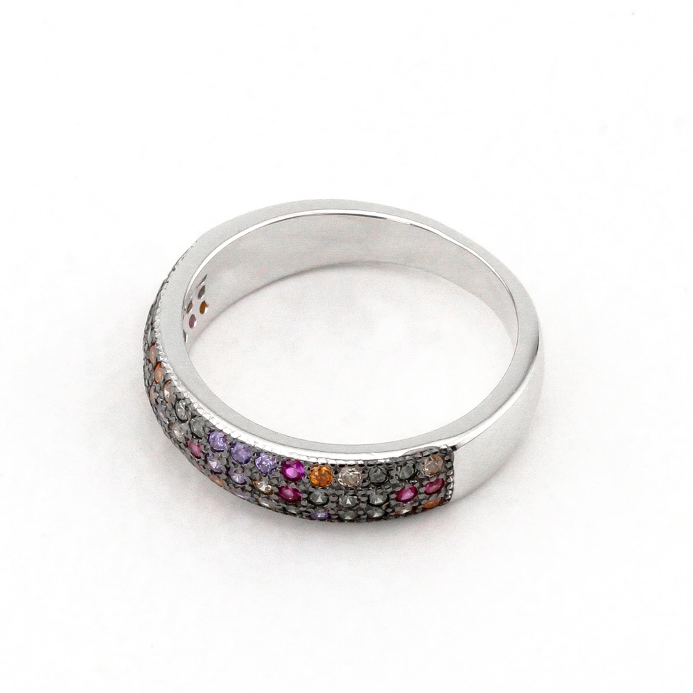 Серебряное кольцо с разноцветными фианитами россыпью K11877, 16,5 размер