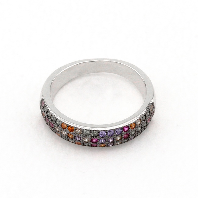 Серебряное кольцо с разноцветными фианитами россыпью K11877, 16,5 размер