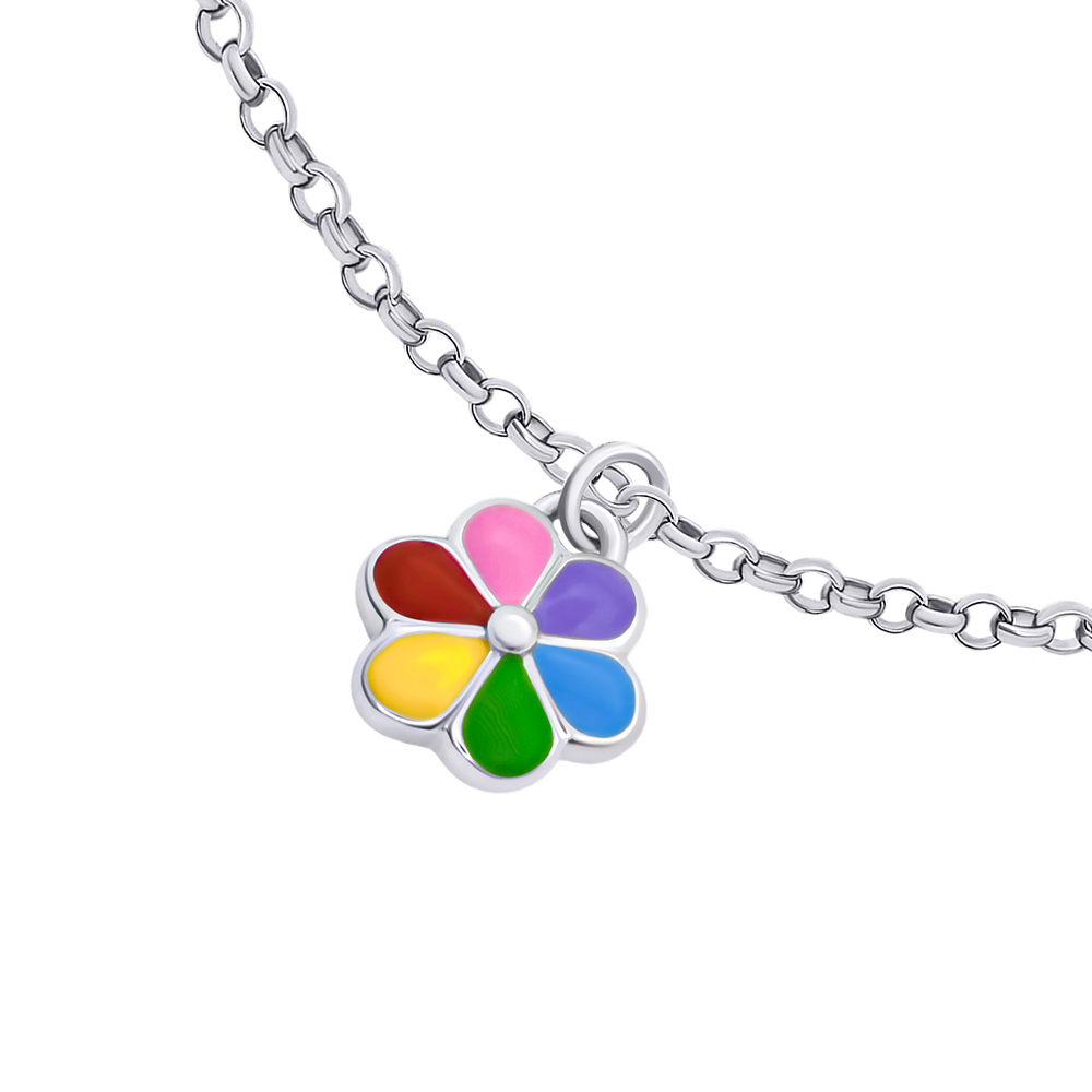 Детский браслет на цепочке Ромашка цветная с разноцветной эмалью и фианитами 4195717096081201, Разноцветный, UmaUmi Flowers