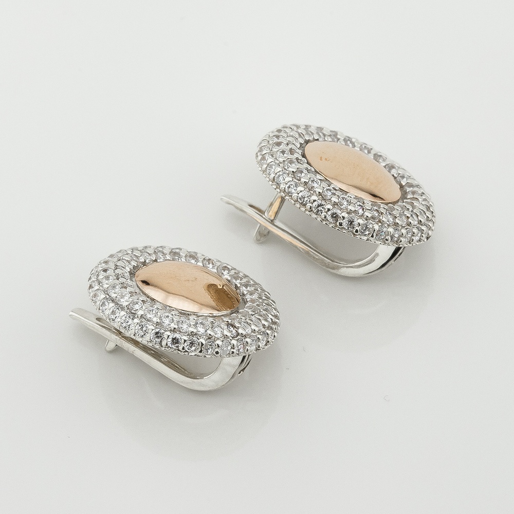 Серебряные серьги круглые с фианитами с золотыми накладками с590ф