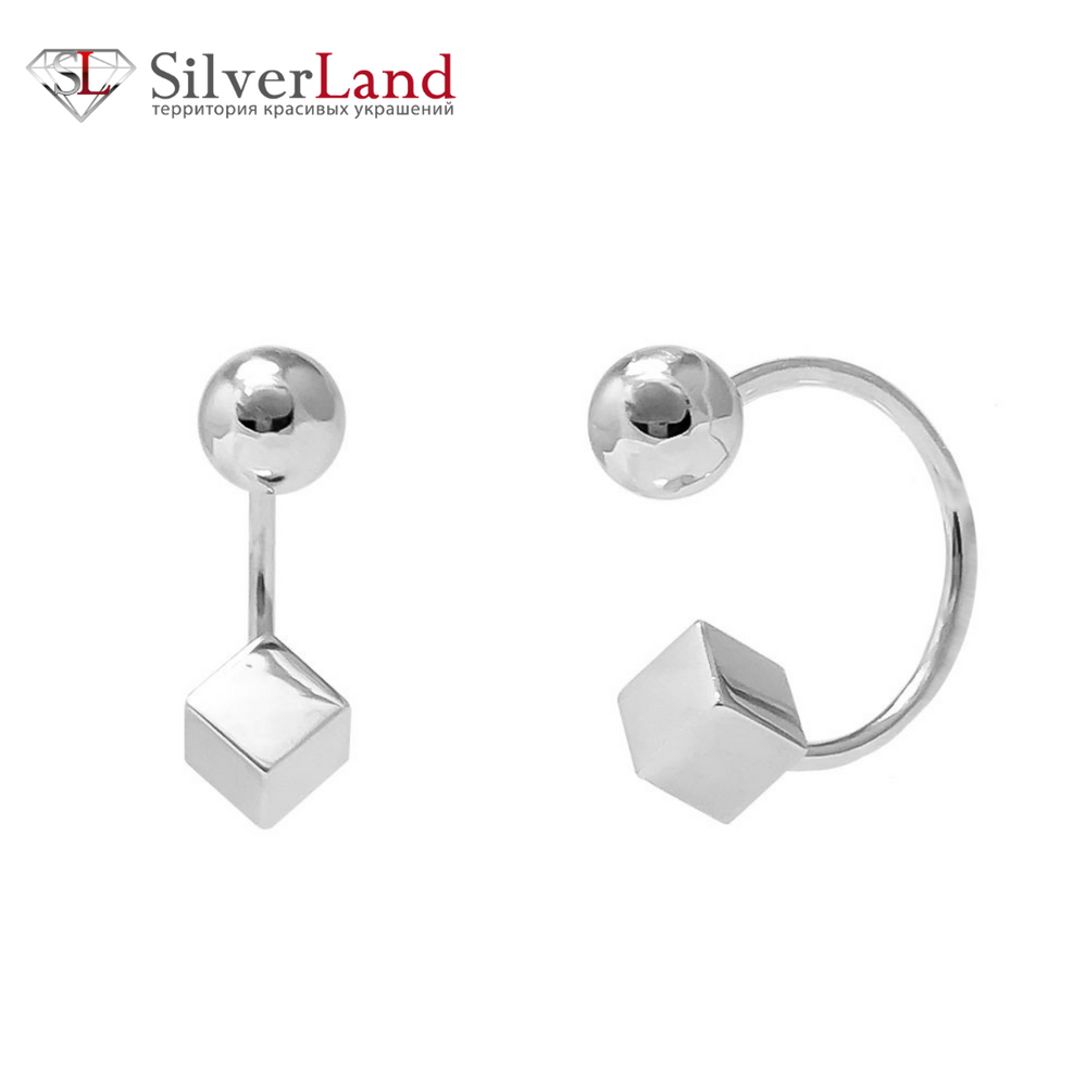 Срібні сережки-півкільця "Куб та куля" Арт. msp213