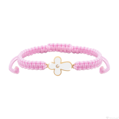 Детски браслет плетеный розовый с золотым крестиком и бриллиантом с белой эмалью (470566520303)