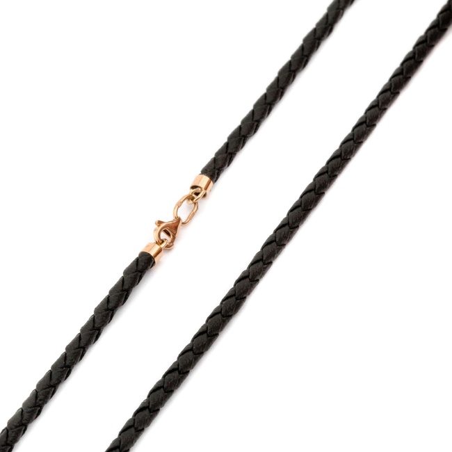 Кожаный шнурок ювелирный с золотым замком (D 4 мм) K23077