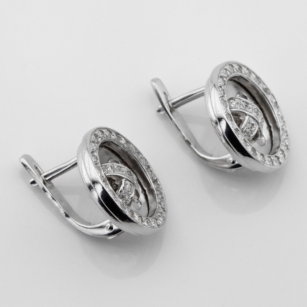 Срібні сережки Ґудзики з фіанітами з англійською застібкою12427-4