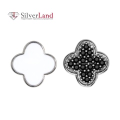 Серебряные серьги-гвоздики (пусеты) в форме цветка с белой эмалью и черными фианитами Арт. 923494/2, Белый