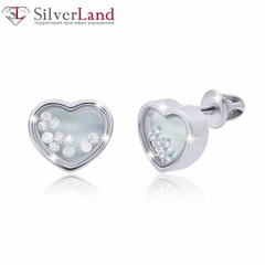 Срібні сережки пусети Серце мале з рухомими вставками Swarovski (8x8) Арт. 5531uup