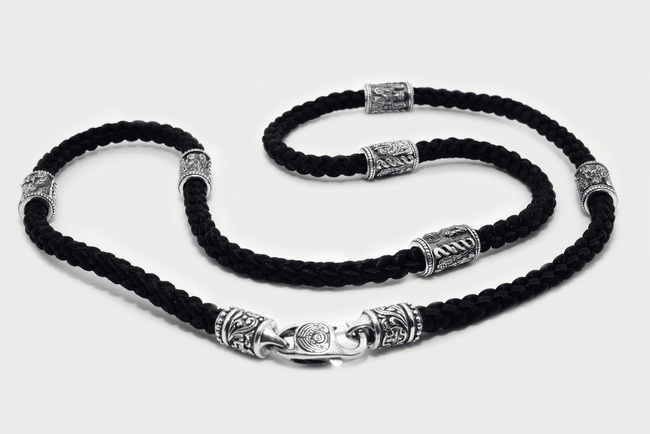 Ювелирный черный Жгут Ангел Хранитель с серебром 925 с чернением (6 вставок) 1047-IDE 45 см