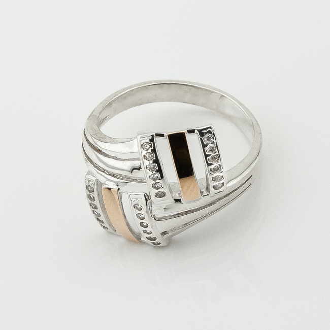 Серебряное кольцо с фианитами с золотыми накладками к632ф, 16,5 размер