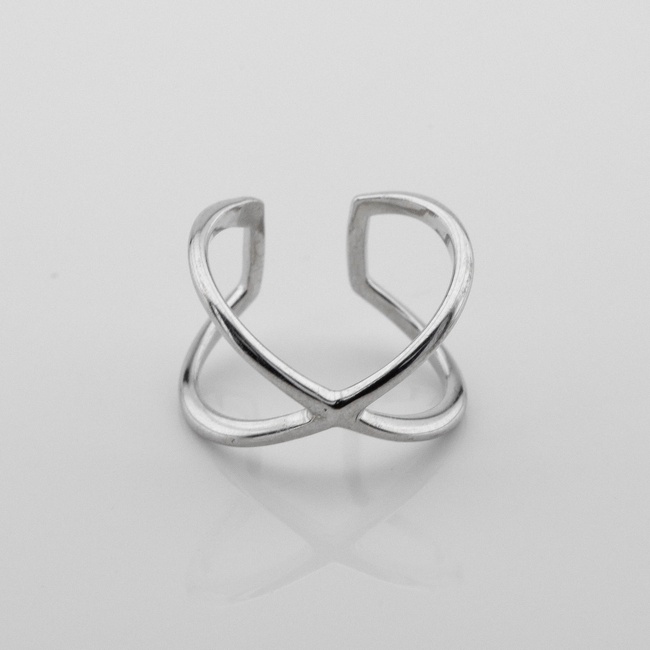 Серебряное двойное кольцо незамкнутое Х (Икс) на фалангу 111104-4, 14 размер