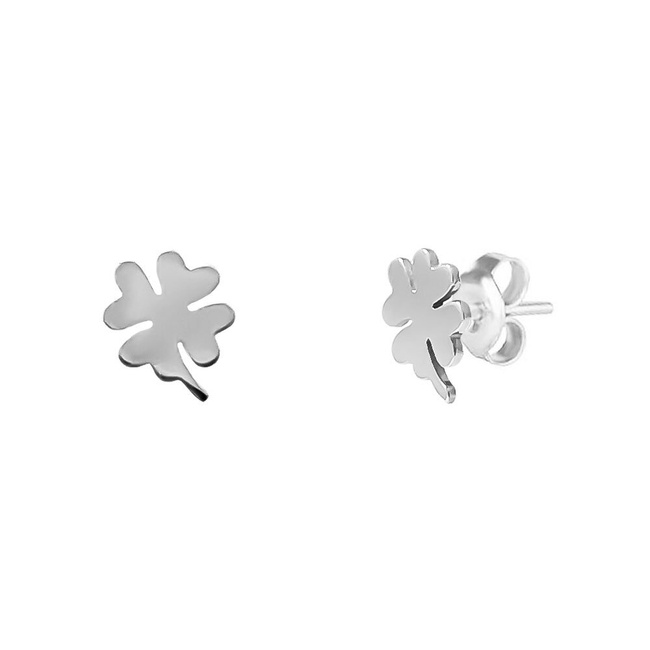 Срібні сережки-пусети (гвоздики) Конюшина з хвостиком без каменів, msp345, Білий
