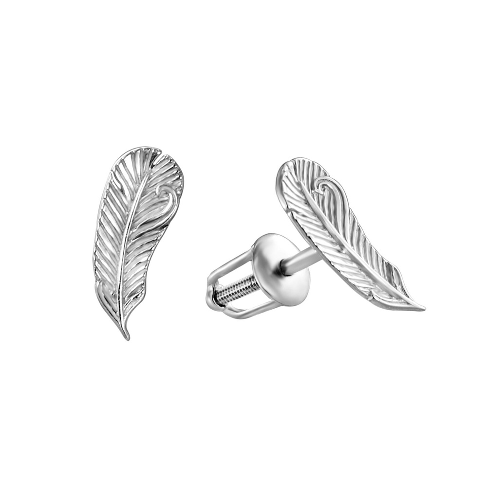 Срібні сережки-пусети (гвоздики) "Перо" без вставок родовані Арт. 923450-H