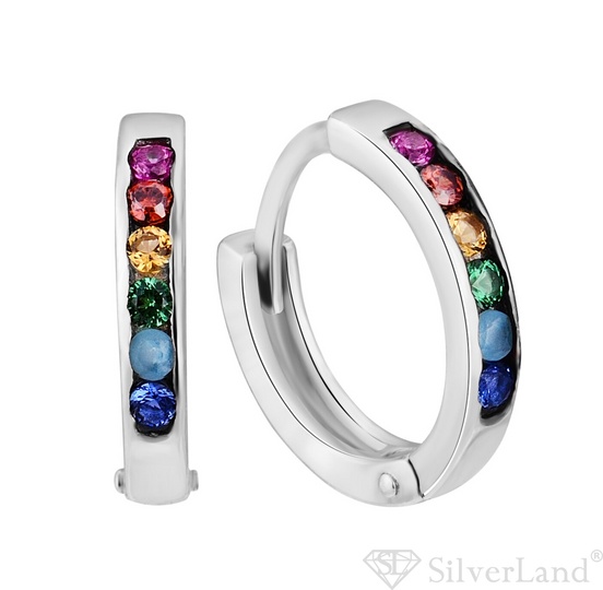 Серьги-конго (кольца) маленькие с цветными фианитами из серебра 925 пробы c23060-H, Разноцветный