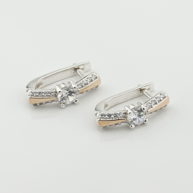 Срібні сережки з фіанітами із золотими накладками с861ф