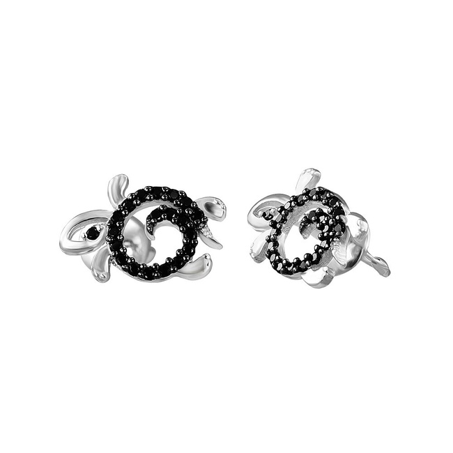 Дитячі сережки-пусети "Черепашки" з чорними фіанітами з родованого срібла 923 404-H, Чорний